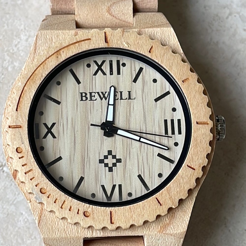 BEWELL wood watch for men battery water resistant hand crafted